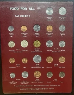 FAO Money Panel 5 MAROON 22 coins Food For All Agriculture United Nations F.A.O. - Image 1 of 2