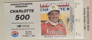 Nascar Charlotte 500 Speedway Ticket Unused Ken Schrader Front Oct. 7 1990 - Bild 1 von 2