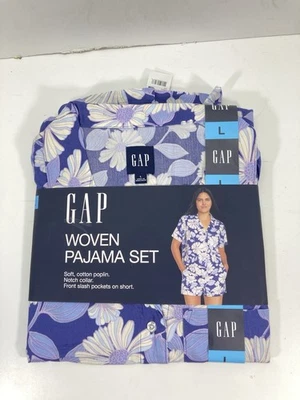 Conjunto de pijama feminino Gap grande roxo floral tecido algodão popeline entalhe colar novo com etiquetas - Imagem 1 de 4