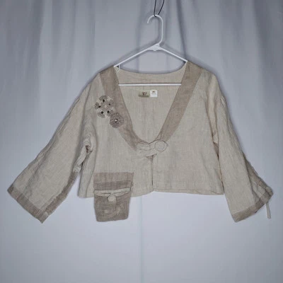 Chaqueta corta de lino LA Blend Y2K para mujer mediana natural boho bosque hadas costero  Foto 1 de 4