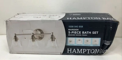 Juego de 5 luces de tocador de níquel cepillado Hampton Bay Marsden de 3 piezas Foto 1 de 3