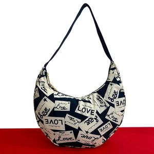 YVES SAINT LAURENT LOVE All-over YSL Logo Metal Shoulder Bag Nylon Navy 61146 - Picture 1 of 10