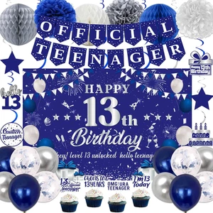 13th Birthday Decorations for Boys Girls, Blue Silver Official Teenager Party De - Picture 1 of 12