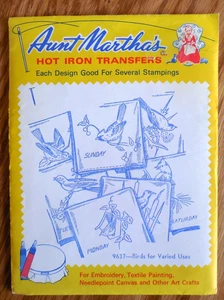 NEW Vintage Aunt Martha's Hot Iron Transfers #9637 - Birds  - Days of Week - Picture 1 of 2