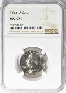 💙💥1972-D WASHINGTON QUARTER NGC MS67+ PLUS PRISTINE COIN - $500 IN 68!!!💥💙 - Picture 1 of 2