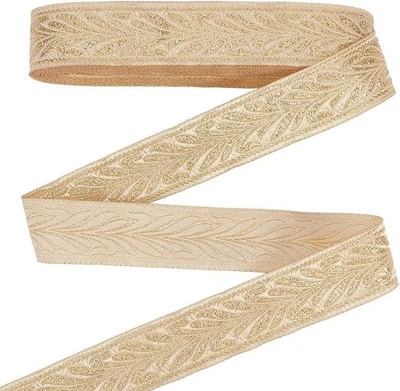 10 Yards Gold Jacquard Ribbon, 1 Inch Flower Fabric Trim Vintage Woven Ribbon Bo - Image 1 of 4