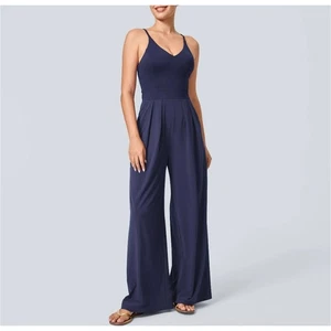 Halara Breezeful Backless Wide Leg Jumpsuit Gr. M Navy Blau Taschen Resort, Neu - Bild 1 von 11