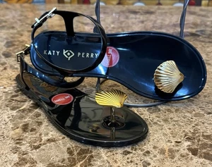 Katy Perry Women's Geli Toe Post Sea Shell, Black, Scented Flat Sandals Size 9M - Picture 1 of 8