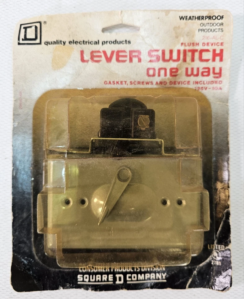 Square D Weatherproof Flush Lever Switch One Way 10A–125v Grey 216-AL-C NOS - Image 1 of 3
