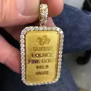 1.5Ct Round Real Moissanite Custom Dog Tag Pendant 14K Yellow Gold Plated Silver - Picture 1 of 9