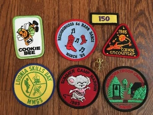 1980's GIRL SCOUT Patches & Pin Vintage Lot of 8 Skills Crafts Camping Cookies - Picture 1 of 11