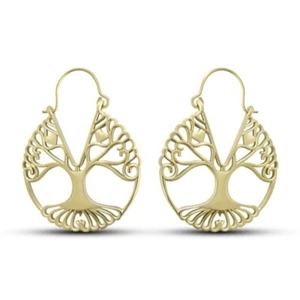 Small Tree Of Life Hoop Earrings Gold Finish. - Bild 1 von 3
