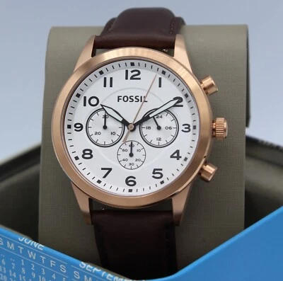 NEW AUTHENTIC FOSSIL FLYNN PILOT CHRONO ROSE GOLD BROWN LEATHER MEN BQ2374 WATCH - image 1 of 4