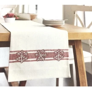 Threshold Stripe Snowflake Christmas Table Runner Cotton 14" x 72", White Red - Picture 1 of 5