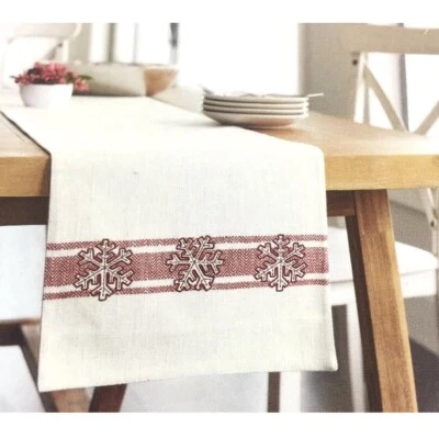 Threshold Stripe Snowflake Christmas Table Runner Cotton 14" x 72", White Red - Image 1 of 4