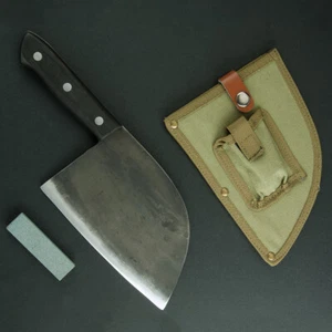 Forged Kitchen Butcher Knife Full Tang Chef/Camping Knife w/Sheath & Whet Stone - Picture 1 of 8