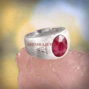 Natural Ruby Gemstone with 925 Sterling Silver Ring for Men's #357 - Picture 1 of 3