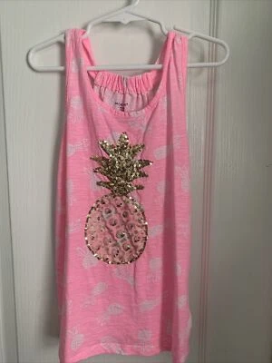 Maggie & Zoe Girls Tank Top Pink White Sequin Pineapple Size 6x - Image 1 of 4