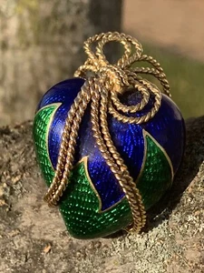 Tiffany & Co 18K Green Blue Enamel Double Bow Braided Heart Brooch 20.2 Grams - Picture 1 of 12