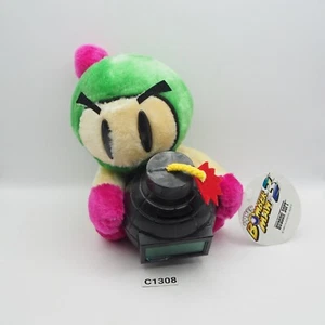 Bomberman C1308 Green Piggy Bank Coin Hudson 1995 Plush 7" TAG Toy Doll Japan - Picture 1 of 9