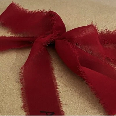 Ruby Red Silk Chiffon Ribbon Hand Dyed With Frayed Edges, ideal for Weddings - Image 1 of 4