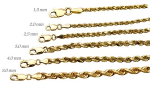 14k Solid Yellow Gold Rope Chain Necklace Bracelet 1mm-10mm Men Women Sz 7"-30" - Picture 1 of 36