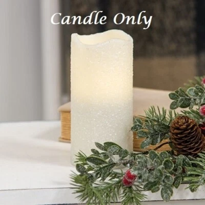 NEW CHRISTMAS GLITTER CANDLE 6"H x 3"W Glittered Frosted PILLAR LED TIMER White - Image 1 of 2