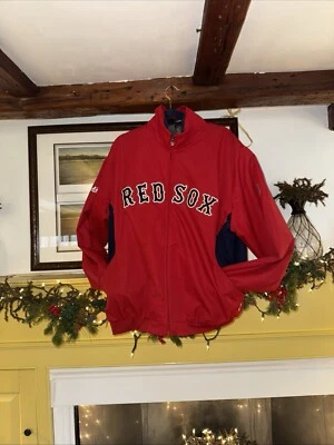 Boston Red Socks Stadium Jacket Majestic Red Full zip up coat Sz Large - Image 1 of 4