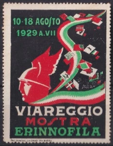 F-EX17738 ITALY CINDERELLA 1929 VIAREGGIO PHILATELIC EXPO 4.5x5.7 cm NO GUM. - Picture 1 of 1