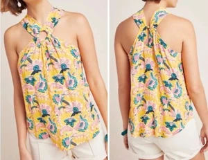 Anthropologie MAEVE Mica Floral Halter Top Sleeveless Cut-out Light Size 14 - Picture 1 of 6