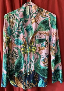 Raphael Balme for Anthropologie Peacock Flannel Sleep Shirt Coastal Pink Sz XXS - Picture 1 of 10