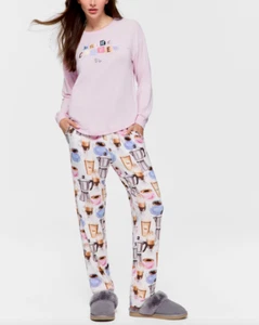 NEW PETER ALEXANDER COFFEE PLUSH PJ TOP + PANTS SET WOMENS XL RRP$169.90 - Picture 1 of 7
