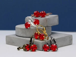 Choose Your Finish Light Siam Leverback Earrings made with Swarovski Elements - Picture 1 of 11