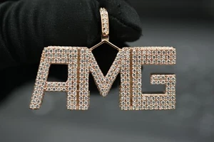1.18ct Natural Moissanite Men's Customized "AMG" Letter Pendant Silver - Picture 1 of 5