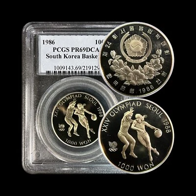 KOREA. 1986, 1000 Won - PCGS PR69 - Top Pop 🥇 Olympics, Basketball, ROK - Image 1 of 4