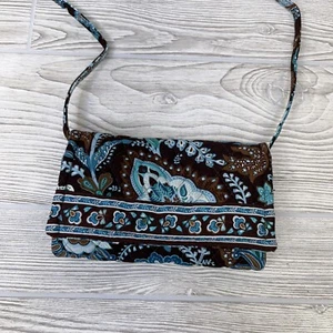 Vera Bradely Sleek Trifold Wallet with Strap Quilted Brown & Teal Paisley USA - Picture 1 of 12