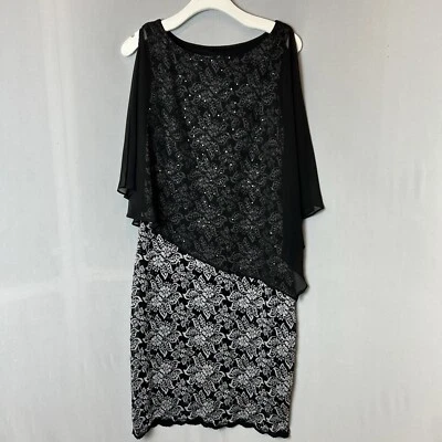 Vestido de noche Ronni Nicole para mujer 8 negro blanco funda de encaje negro mantón transparente Foto 1 de 4