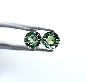 5 mm Certified Natural Green Sapphire Round Cut Pair 1.37 Cts Faceted Gemstones - Picture 1 of 10