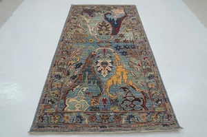 4 x 8 ft Blue Bidjar Oriental Afghan Hand knotted Wide Runner Rug - Picture 1 of 17