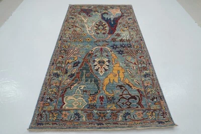 4 x 8 ft Blue Bidjar Oriental Afghan Hand knotted Wide Runner Rug - Image 1 of 4