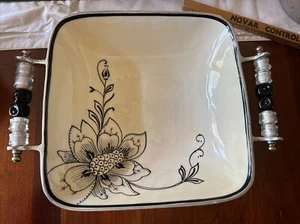 Gorham Serving Platter Rectangular Bowl Beaded Handles 14"x 11" Evening Bloom - Picture 1 of 5