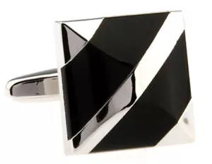 Moderne quadratische Silber und schwarzer Onyx Stein Manschettenknöpfe von CUFFLINKS. DIREKT - Bild 1 von 5
