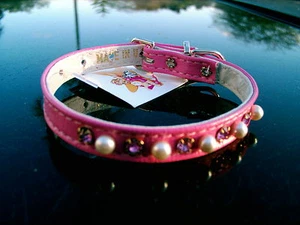 MOD DOG NEW PINK JEWELED DOG COLLAR MADE IN USA 1/2" WIDE #8 EIGHT INCHES - Picture 1 of 1