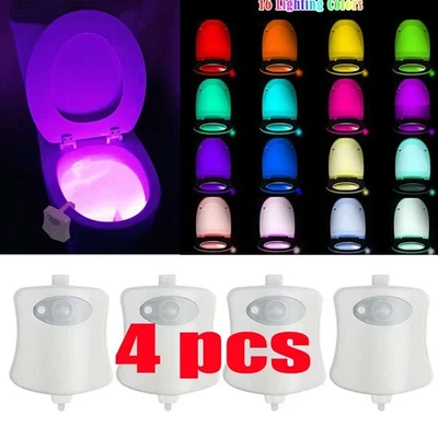 4pcs LED Toilet Night Light Motion Sensor Activated Bathroom Bowl 16 Color Lamp - Image 1 of 4