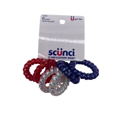 Scunci U Got This Hair Coils Ponytailers Red White & Blue Spiral Design 12280 - Image 1 of 4