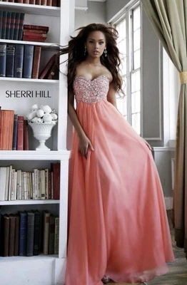 Sherri Hill size 8 orange gown with rhinestone detail - Image 1 of 4
