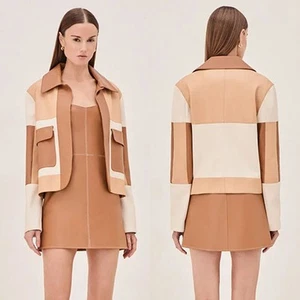 NWT Alexis Vegan Leather Color Blocked Open Front Allister Jacket Size: Large - Picture 1 of 9