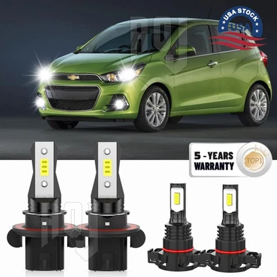 For Chevrolet Spark EV 2016 White 4pcs 6000k LED Headlights &Fog Light Bulbs Kit Foto 1 de 4