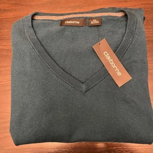 Claiborne Men’s Long Sleeve V NECK Sweater Rich Teal XXLARGE NEW - Picture 1 of 5