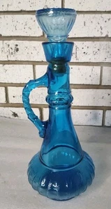 Vintage 1973 Jim Beam Glass Genie Bottle Whiskey Decanter Blue w/Stopper 12.5” - Picture 1 of 8